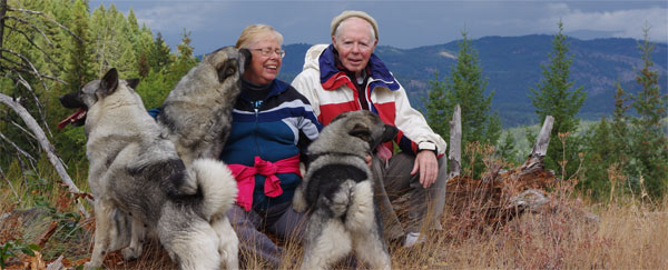Lynda and Paul high country Norwegian Elkhound hike