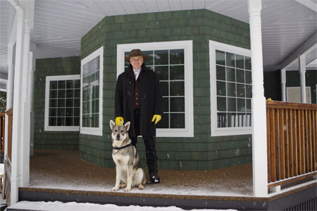 Ark, Jamthund Male, with handler and owner Merv Carlson