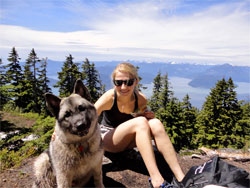 Carsen with Loki hiking